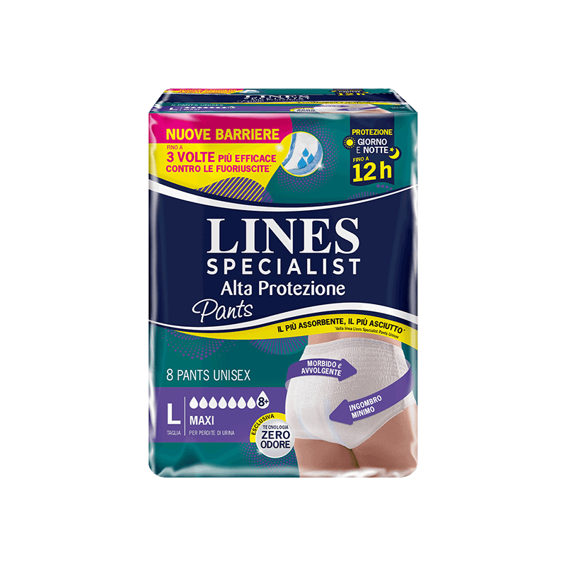 Acquista online Lines Specialist Pants Maxi | Linea prodotto Alte per uomo e donna. Lines Specialist, prodotti per perdite di urina abbondanti Mutandine Pants Unisex Alta protezione Maxi
