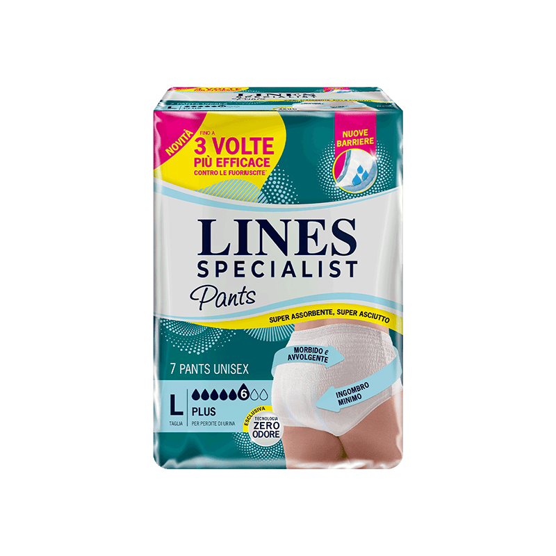 Acquista online Lines Specialist Pants Plus | Linea prodotto Alte per uomo e donna. Lines Specialist, prodotti per perdite di urina medie e abbondanti Mutandine Pants Unisex Plus
