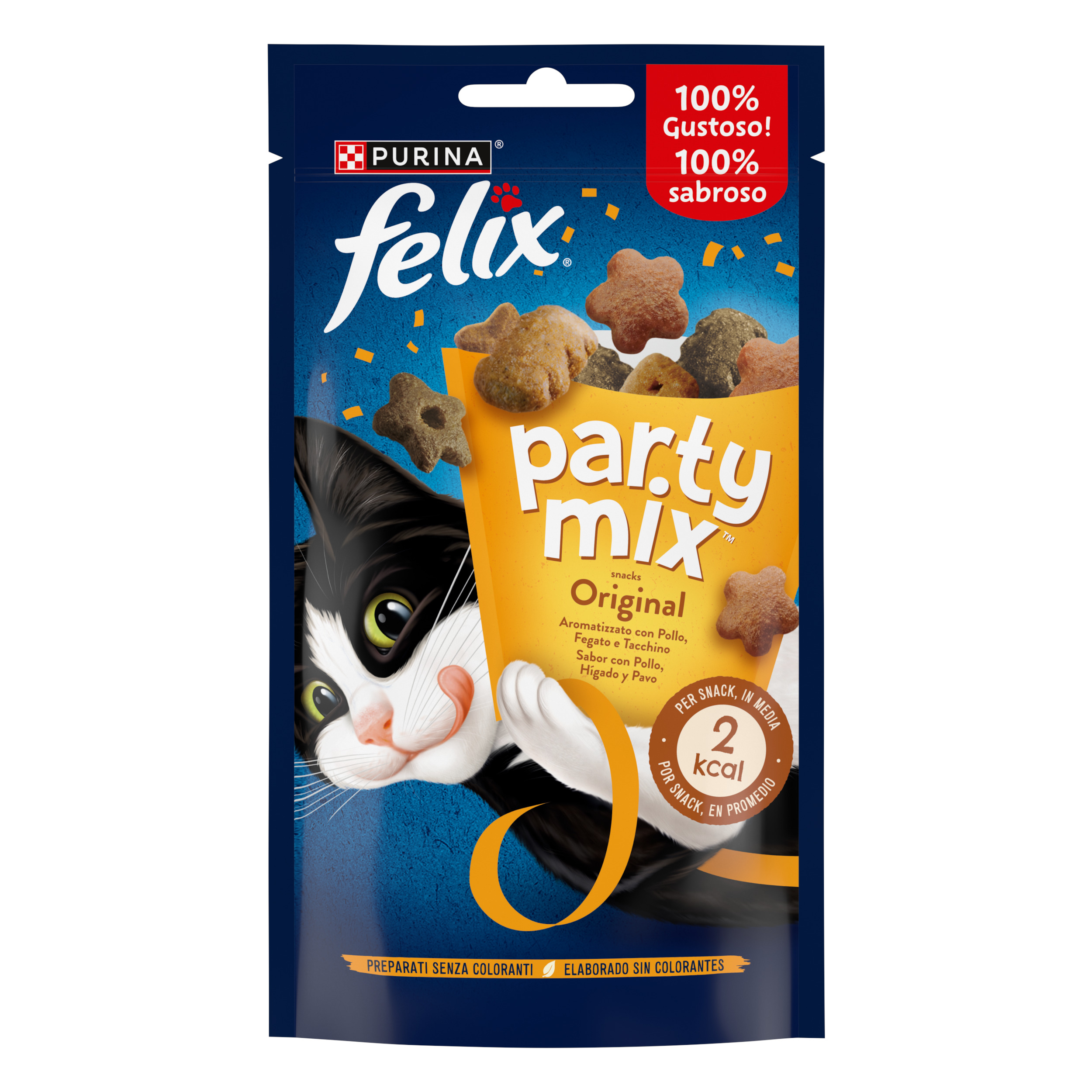 FELIX® Party Mix Gatto Snack Original Mix Aromatizzato con Pollo, Fegato e Tacchino