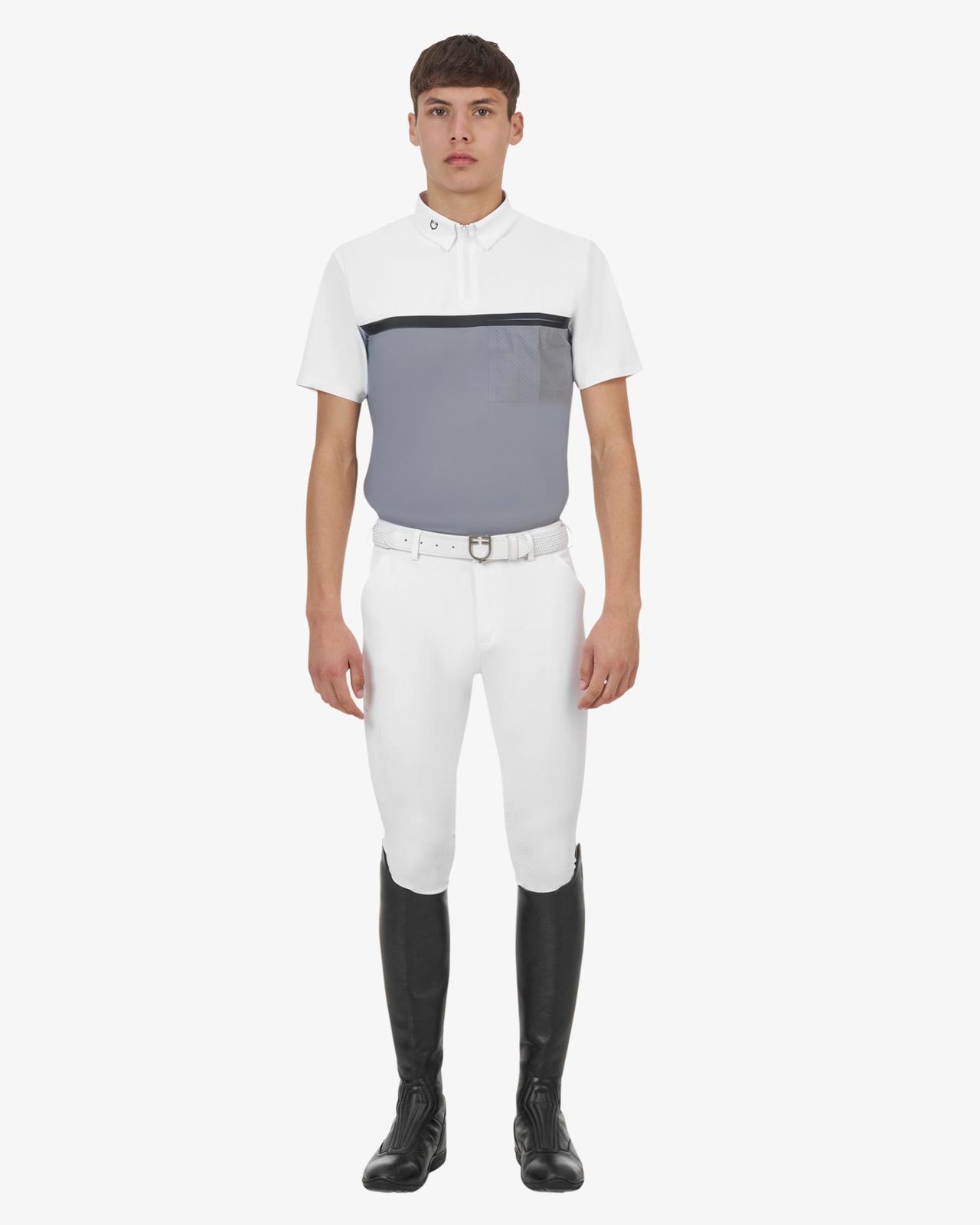 Polo concorso uomo Equestro Ridertechnology manica corta e zip
