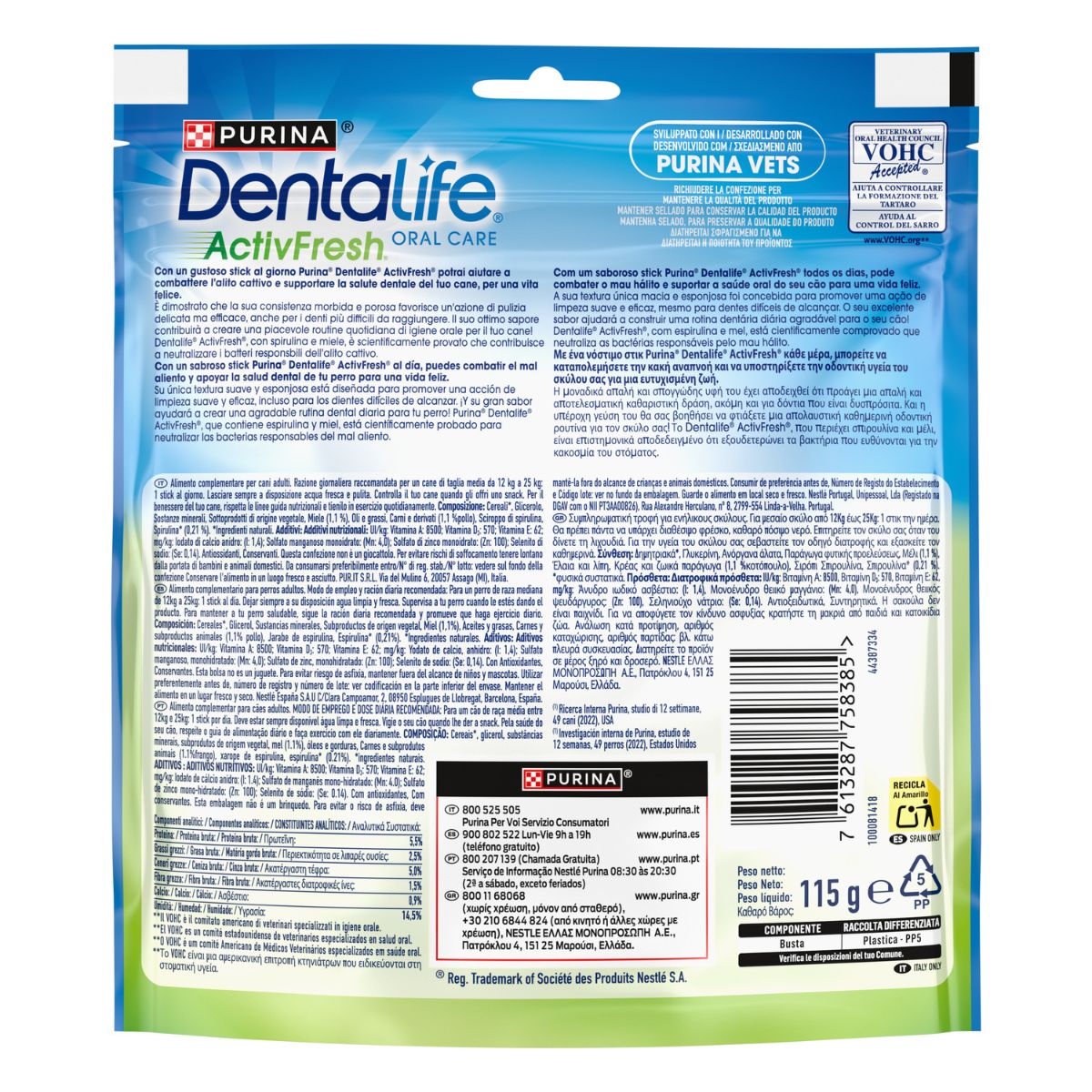 PURINA DENTALIFE ACTIV FRESH Snack Igiene orale Cane M 6X115GR
