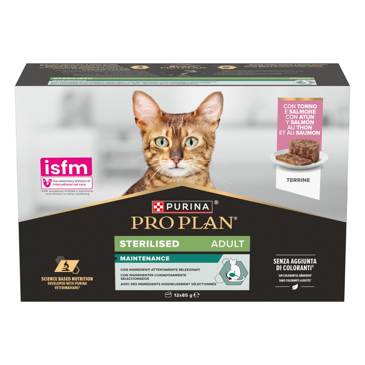 Pro Plan Gatto Sterilised Terrine con Salmone e Tonno Multipack 12x85g

