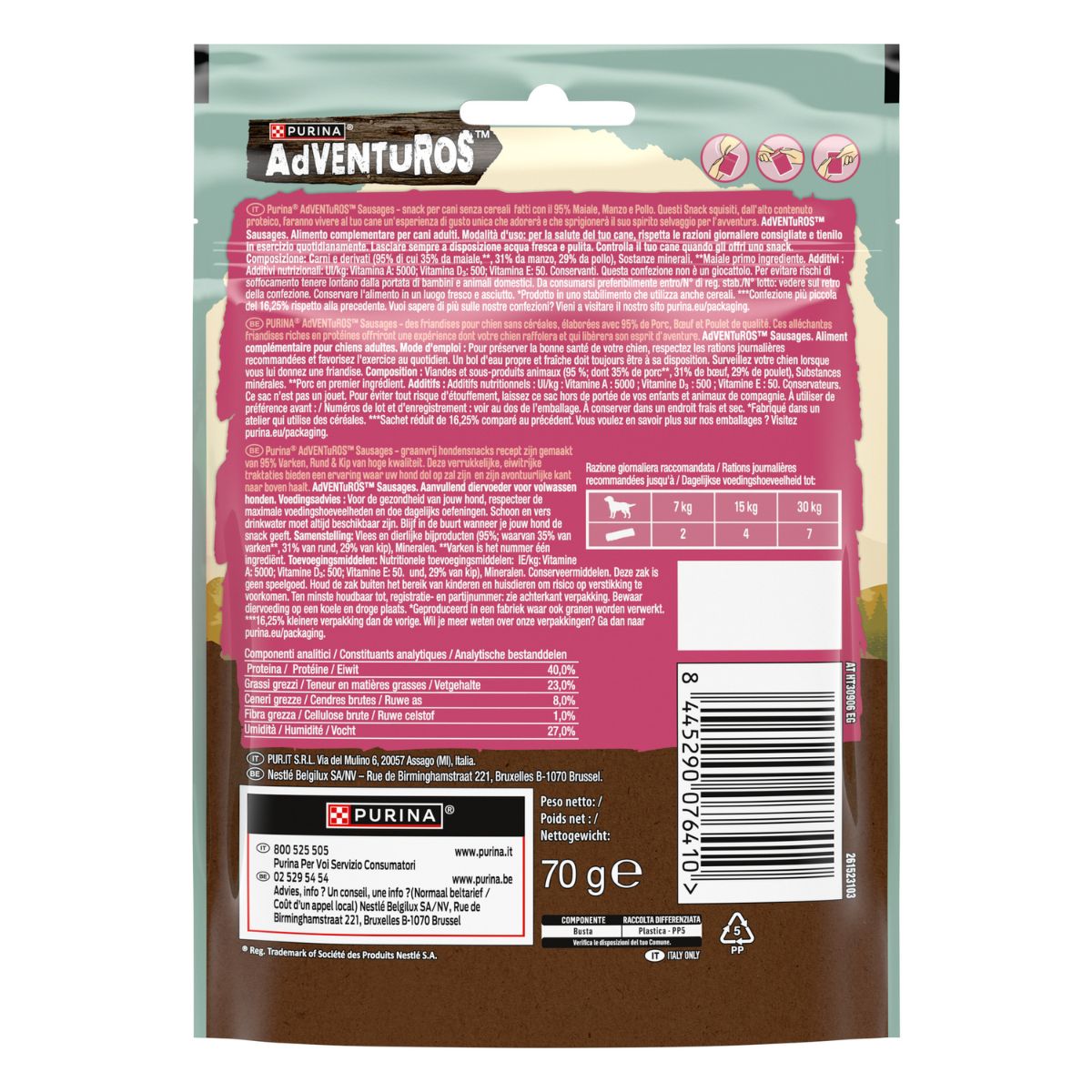 Adventuros High Meat 70g Sausages nº1 ingrediente Maiale 
