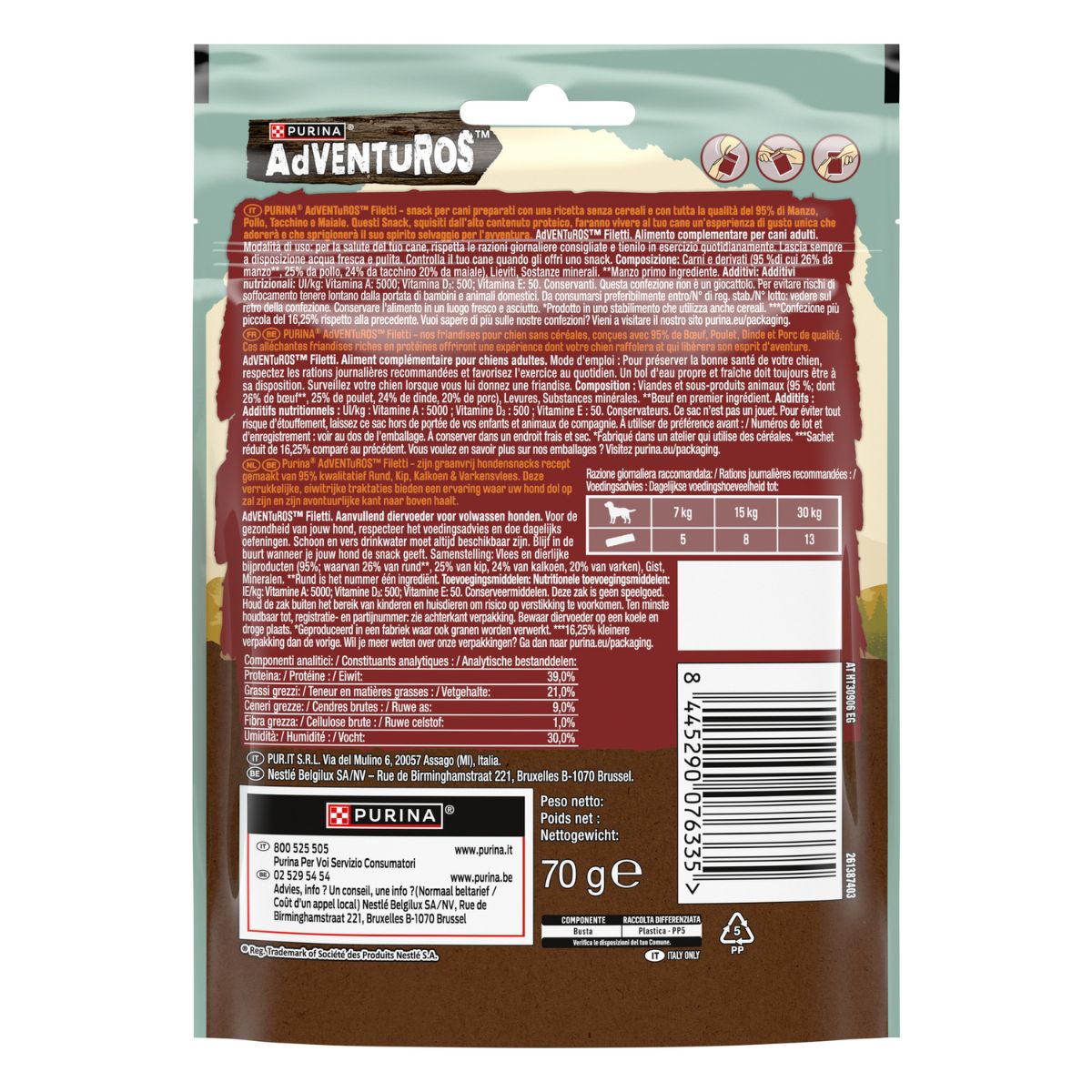 ADVENTUROS Filetti Beef 70g IT - Adventuros High Meat 70g Filetti nº1 ingrediente Manzo