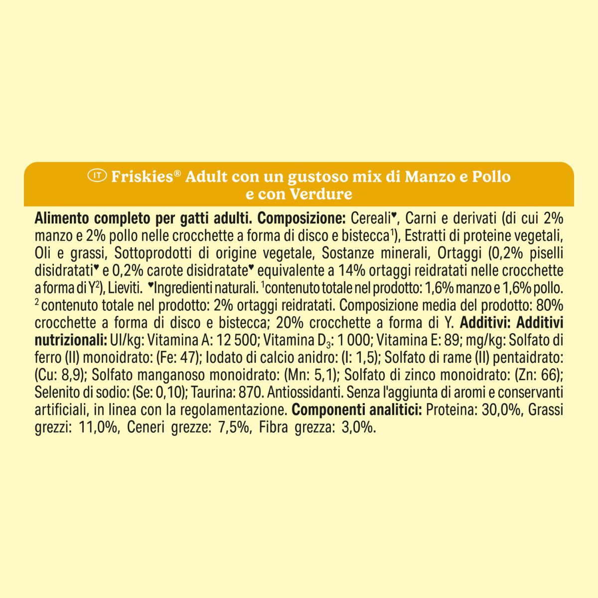 Purina Friskies® Adult con un gustoso mix di Manzo e Pollo e con Verdure in confezione da 1,5kg