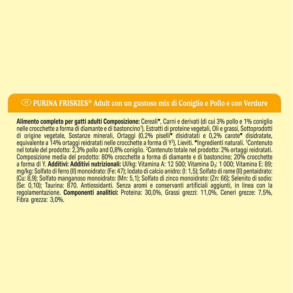 PURINA FRISKIES® Adult con un gustoso mix di Coniglio e Pollo e con Verdure in confezione da 4kg