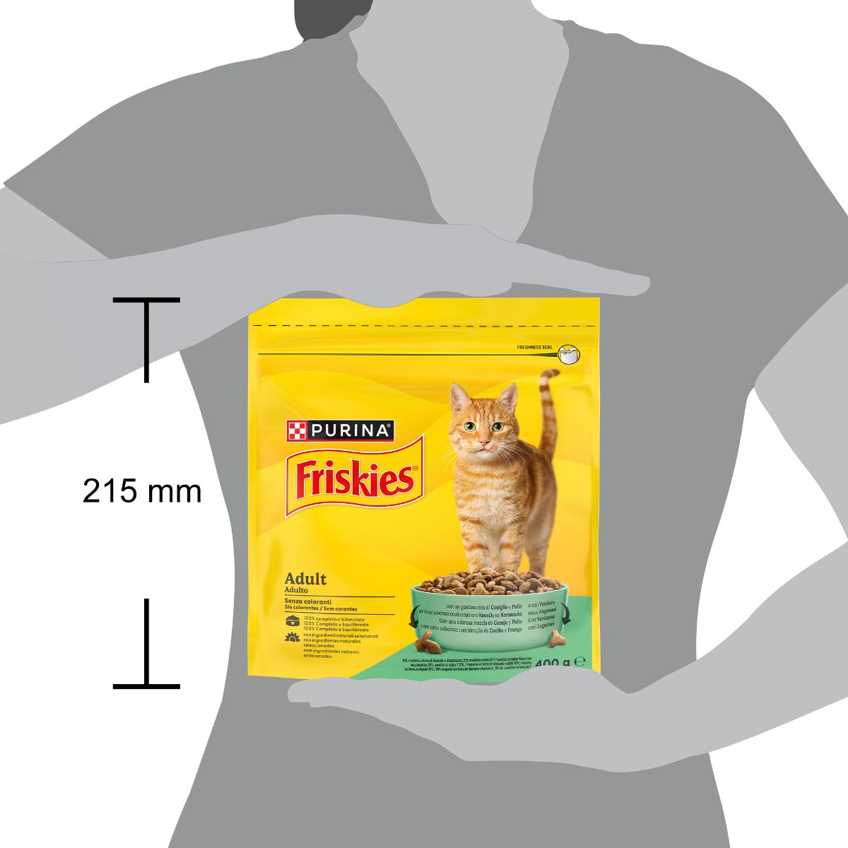 PURINA FRISKIES® Adult con un gustoso mix di Coniglio e Pollo e con Verdure in confezione da 400g
