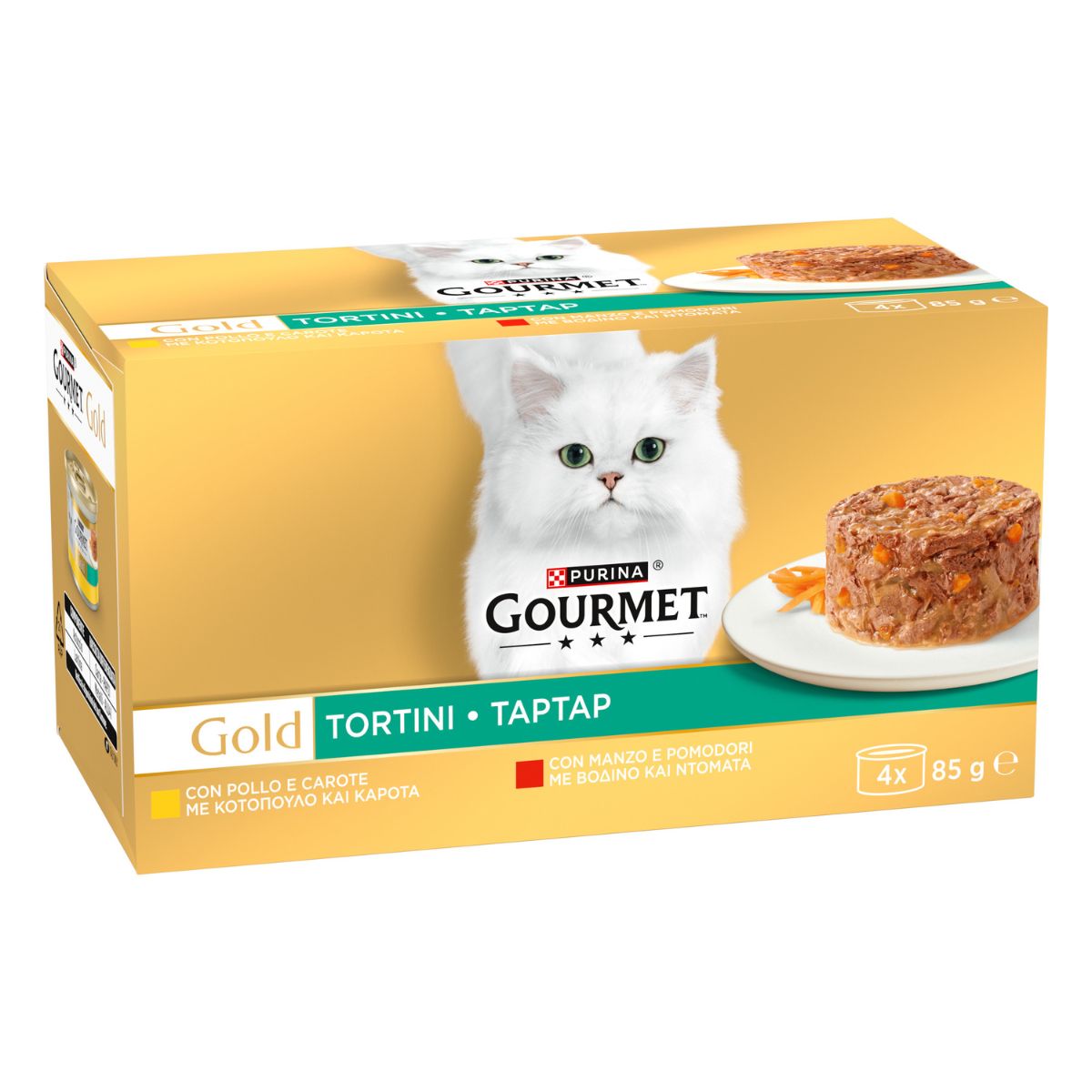 GOURMET® Gold Tortini Gatto con Pollo e Carote, con Manzo e Pomodori