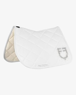 Jumping saddle pad with rhinestone logo