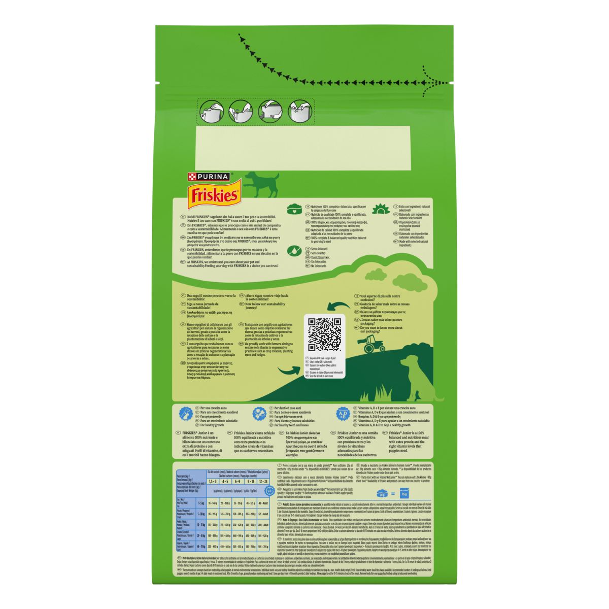 PURINA FRISKIES® Junior crocchette per cani con Pollo, Verdure e con Latte in confezione da 1,5kg