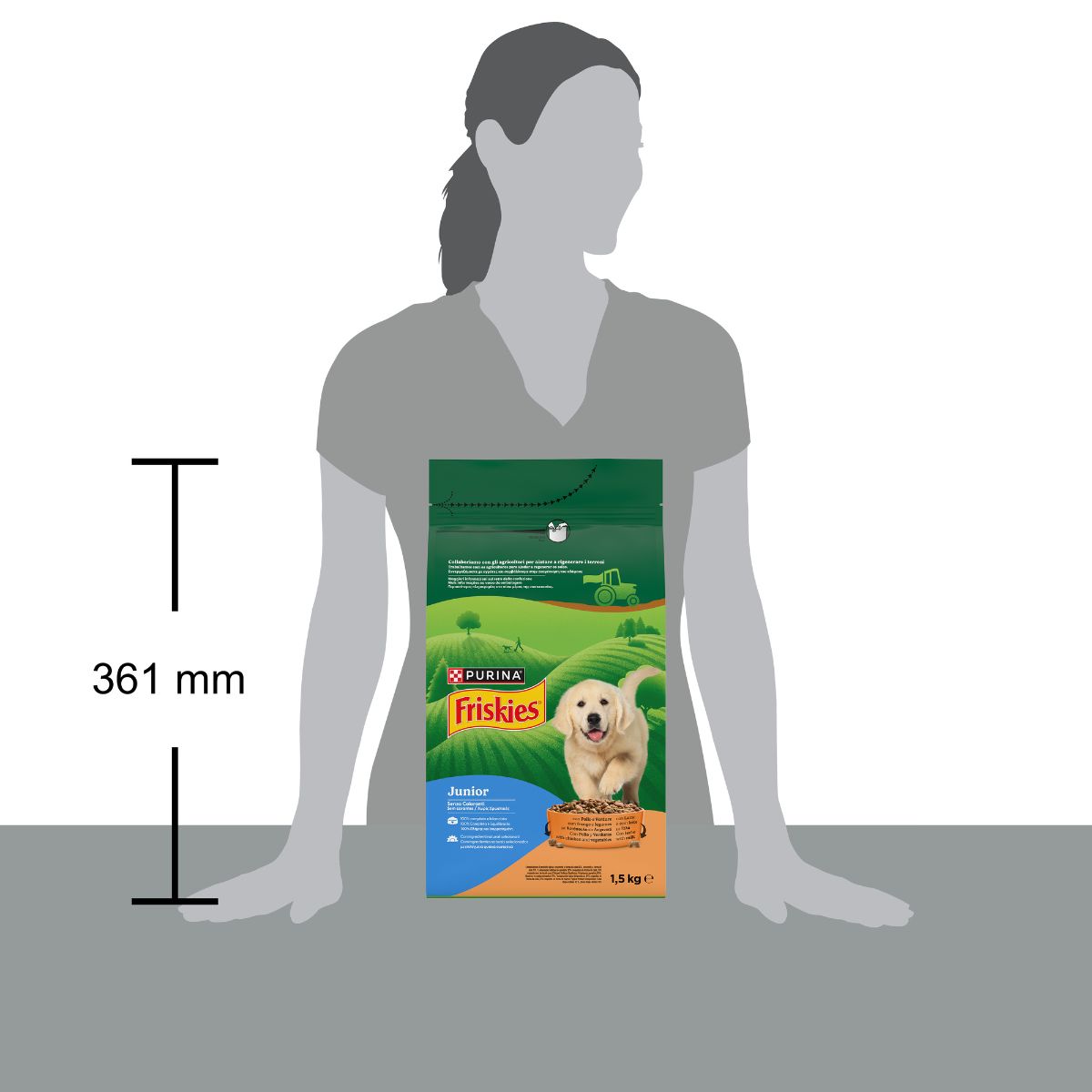 PURINA FRISKIES® Junior crocchette per cani con Pollo, Verdure e con Latte in confezione da 1,5kg