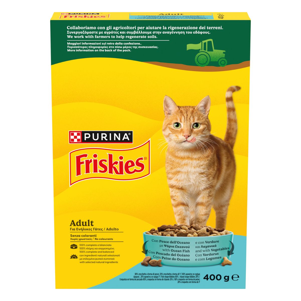 PURINA FRISKIES® Adult con Pesce dell'Oceano e con Verdure in scatola di cartone da 400g