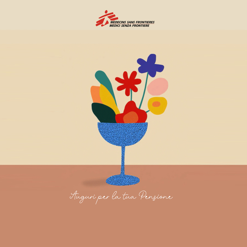 Biglietto virtuale solidale pensionamento - Fiori e brindisi