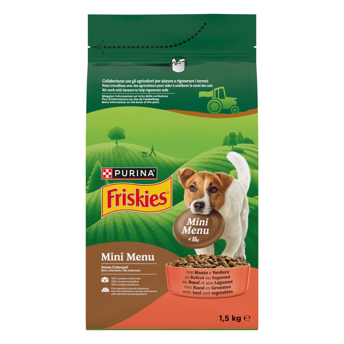 PURINA FRISKIES® Mini Menu crocchette per cani di piccola taglia con Manzo e Verdure in confezione da 1,5kg