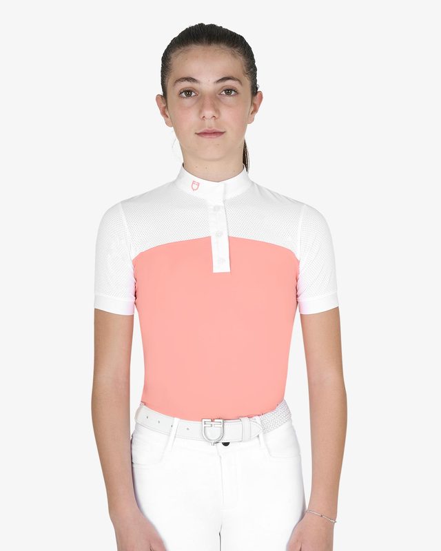 Girls' slim fit competition polo shirt with perforated fabric