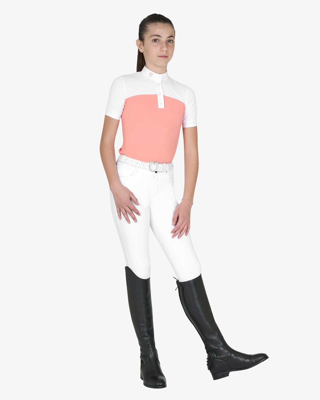 Polo bambina da concorso slim fit tessuto traforato