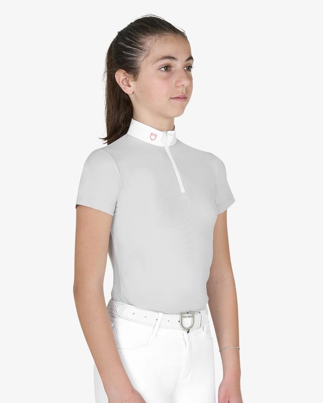 Girls' slim fit competition polo shirt with zip