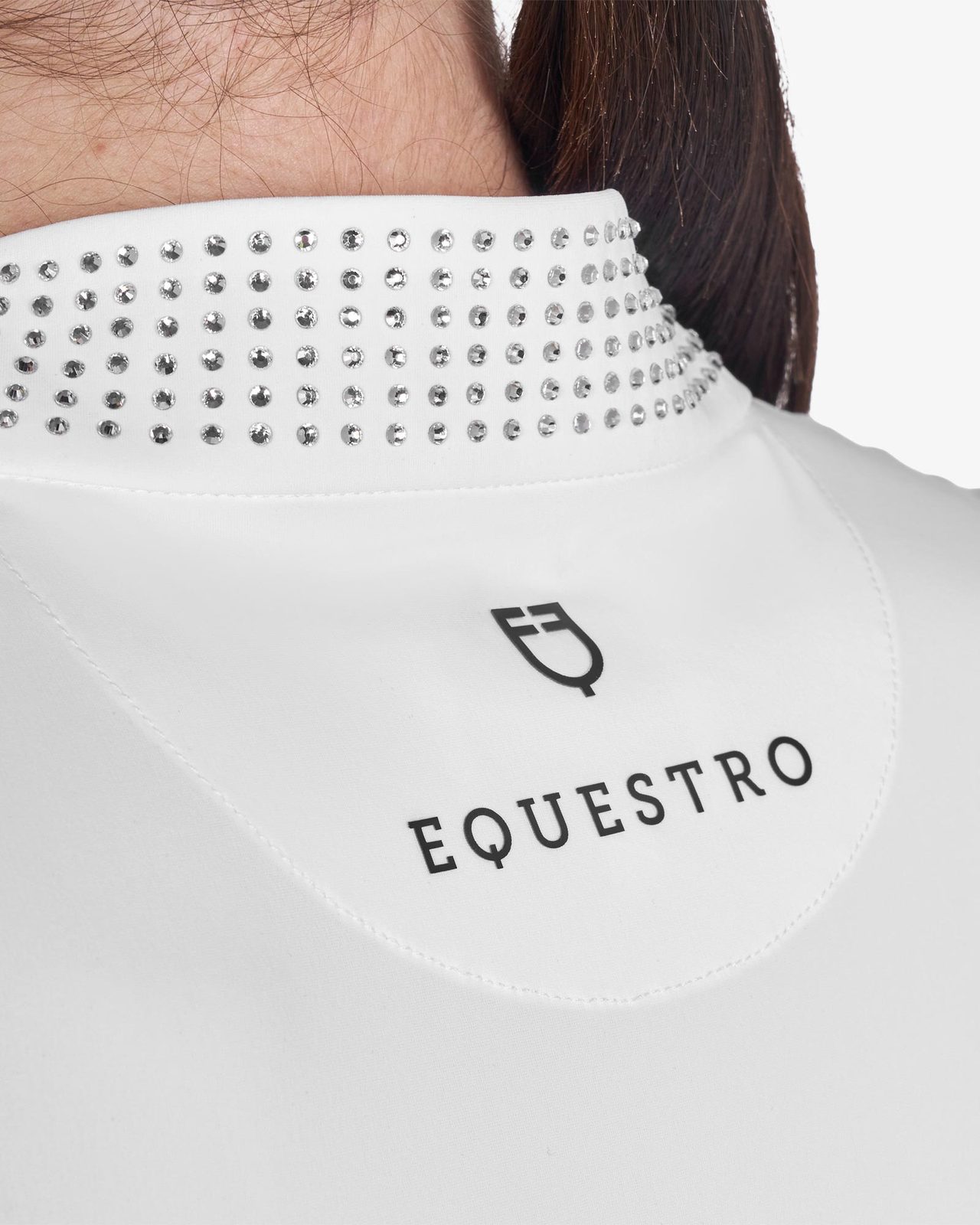 Women's slim fit training polo shirt with zip and collar rhinestones