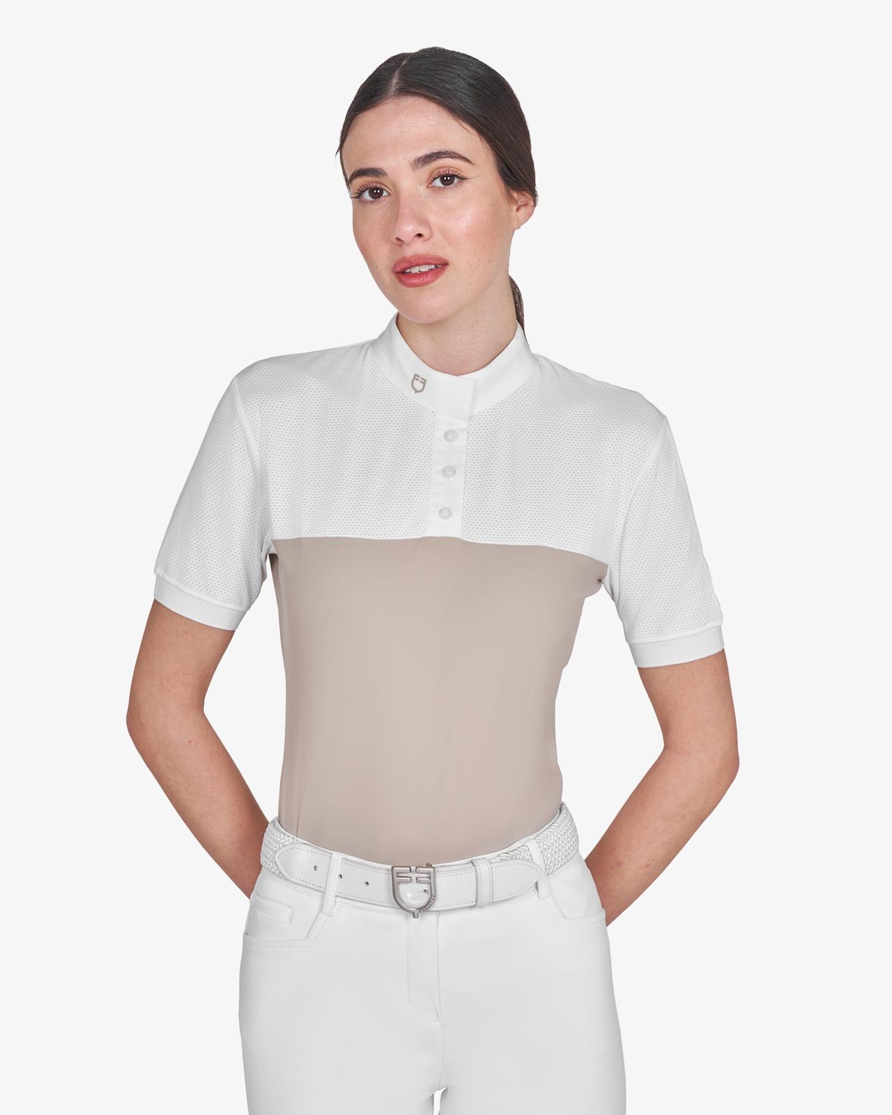 Polo donna slim fit tessuto tecnico e mesh