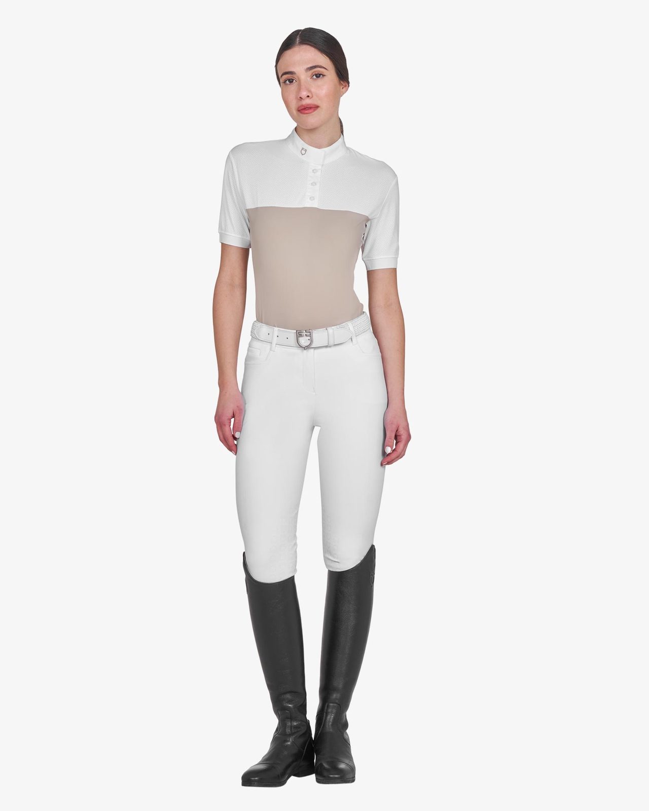 Polo donna slim fit tessuto tecnico e mesh