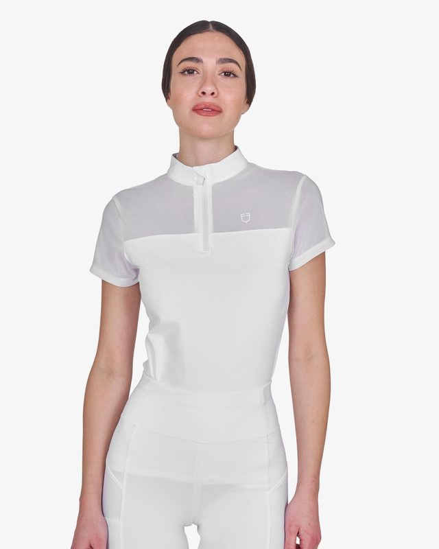 Women's training polo shirt with mesh inserts