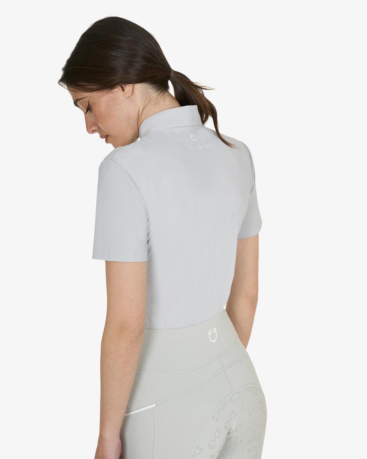 Polo training donna slim fit con zip e perline sul colletto