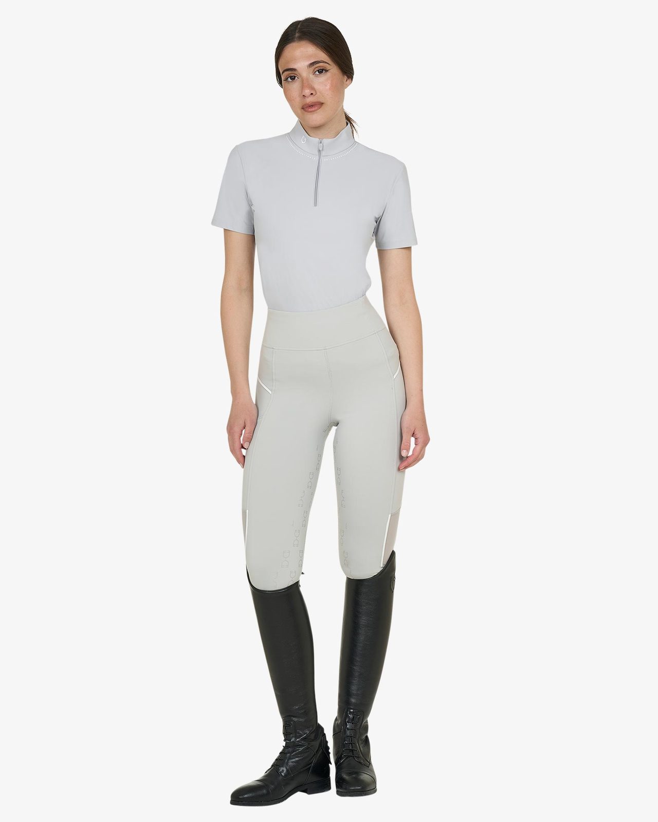 Polo training donna slim fit con zip e perline sul colletto