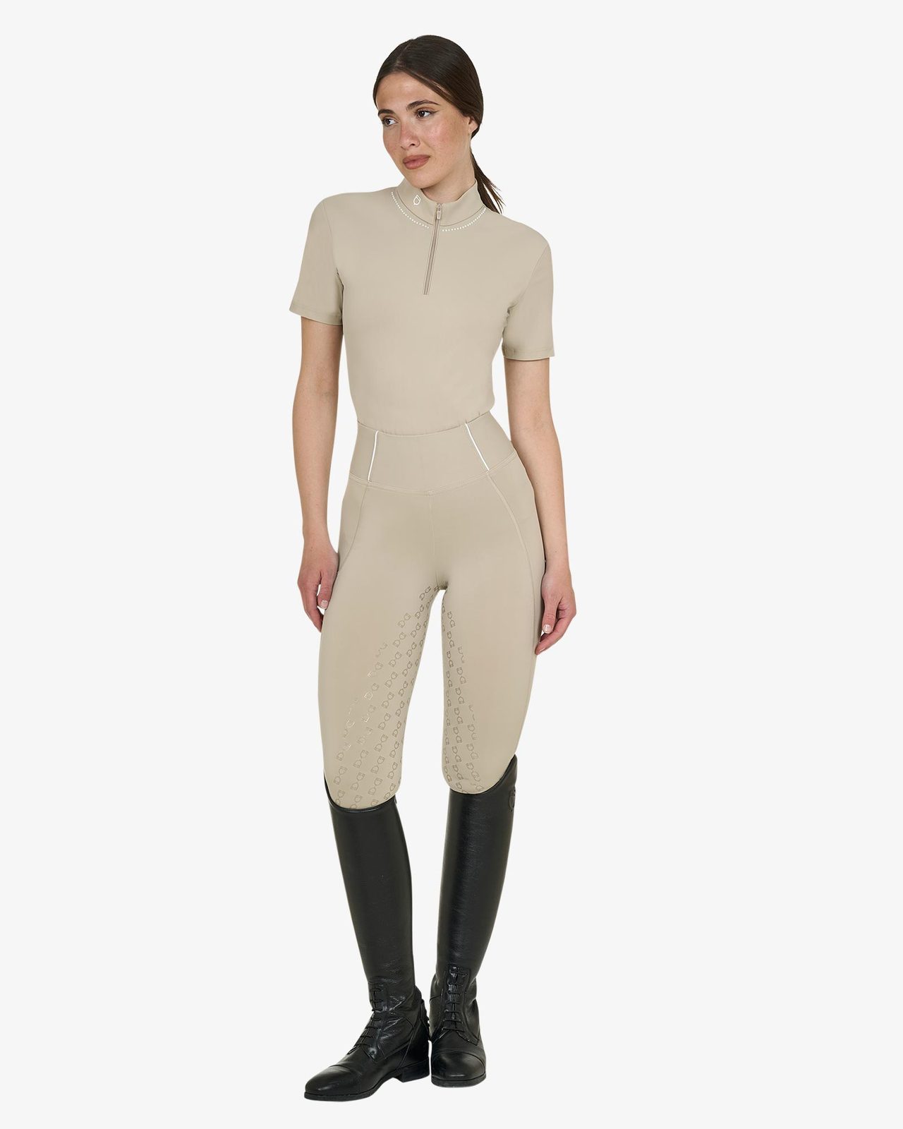 Polo training donna slim fit con zip e perline sul colletto