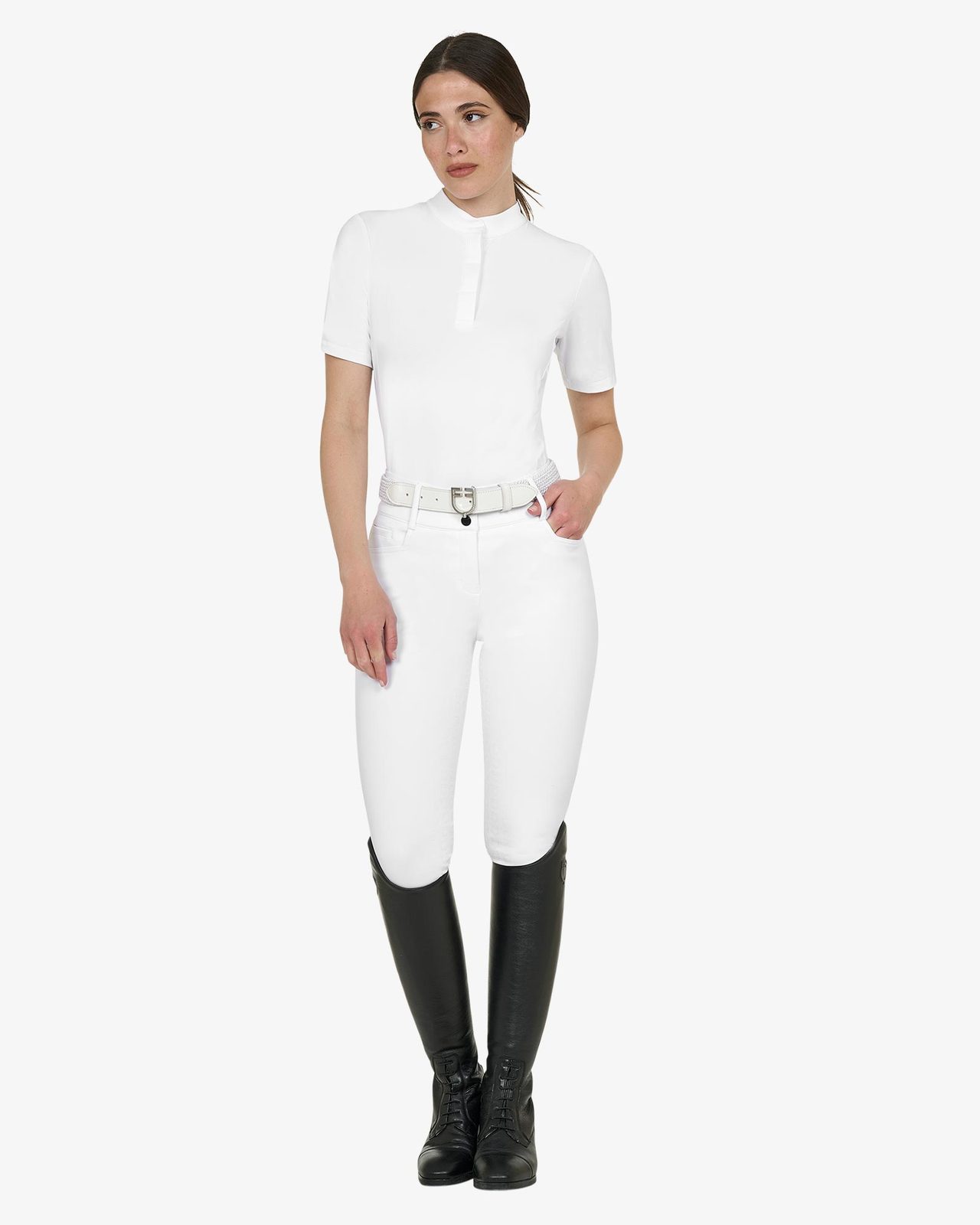 Women's high-waisted full-grip breeches with rhinestone logo