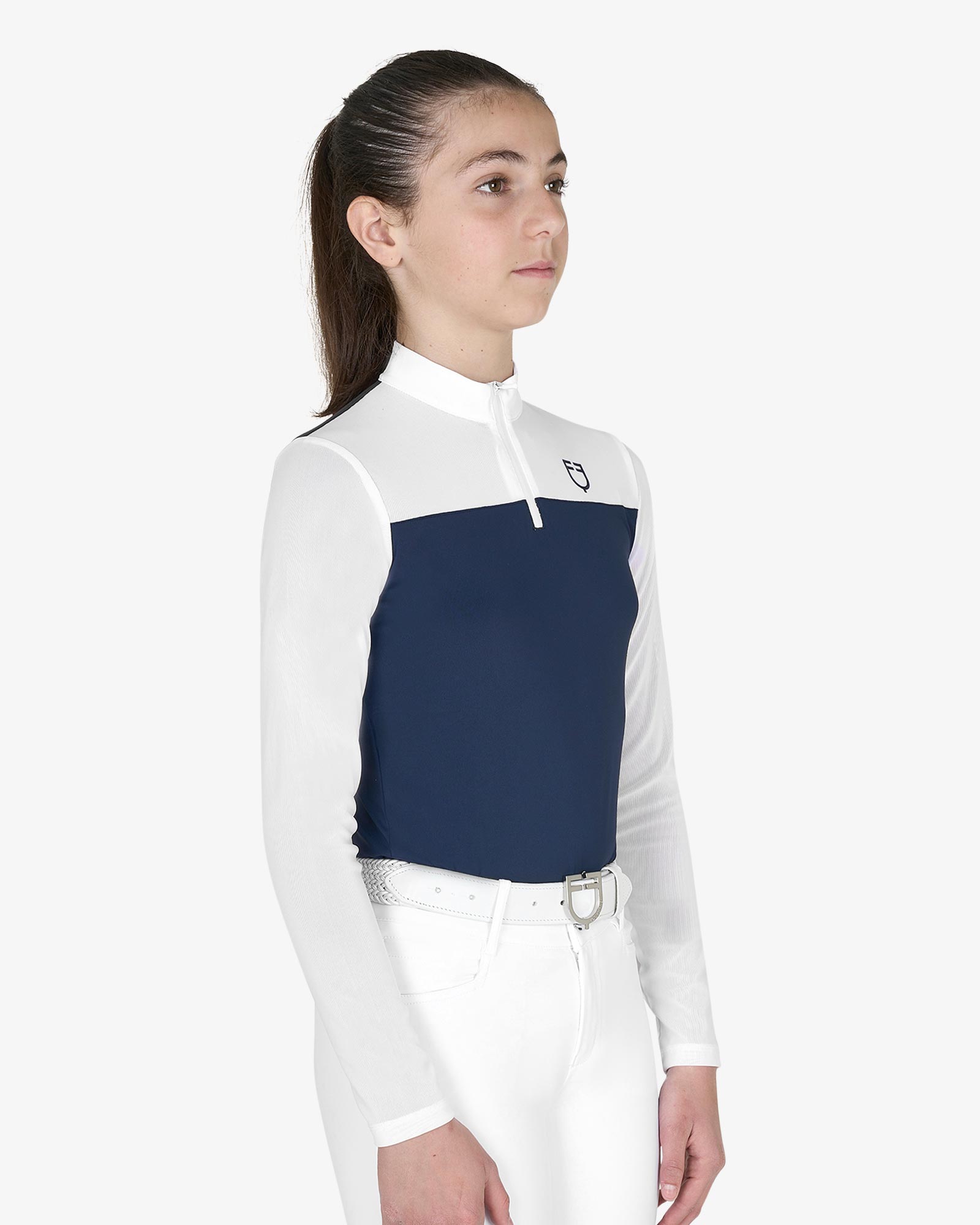 Polo concorso bambina manica lunga con inserti in micro mesh