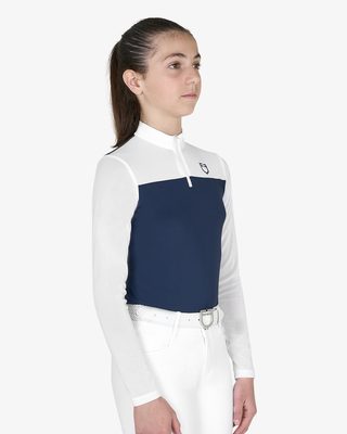 Polo concorso bambina manica lunga con inserti in micro mesh