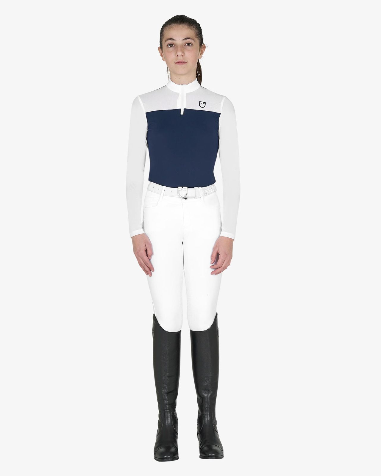 Polo concorso bambina manica lunga con inserti in micro mesh