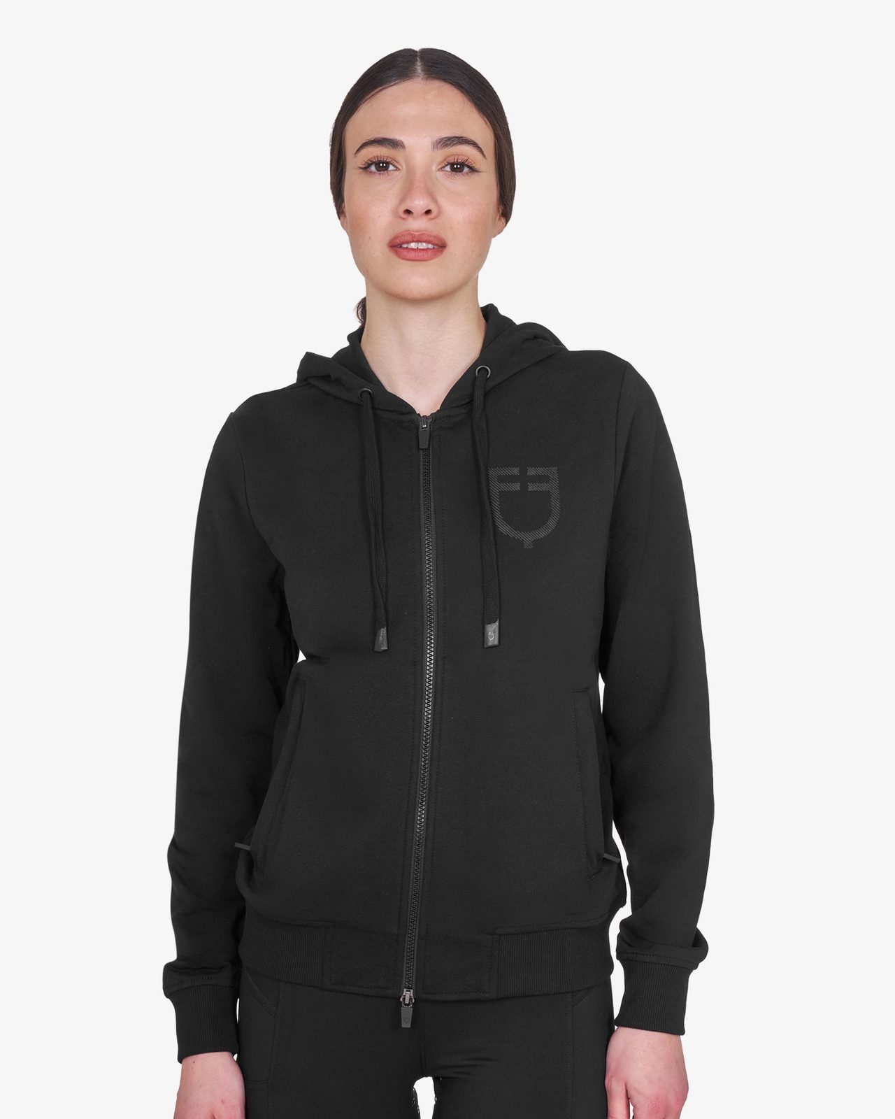 Felpa donna con cappuccio regolabile e zip