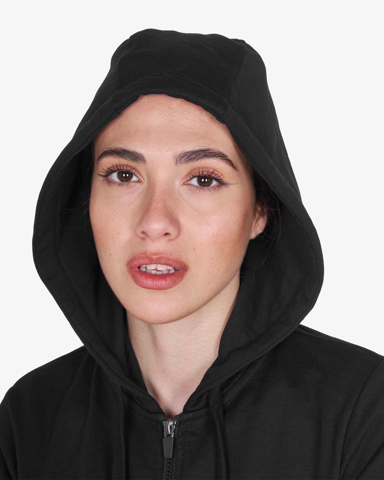 Felpa donna con cappuccio regolabile e zip