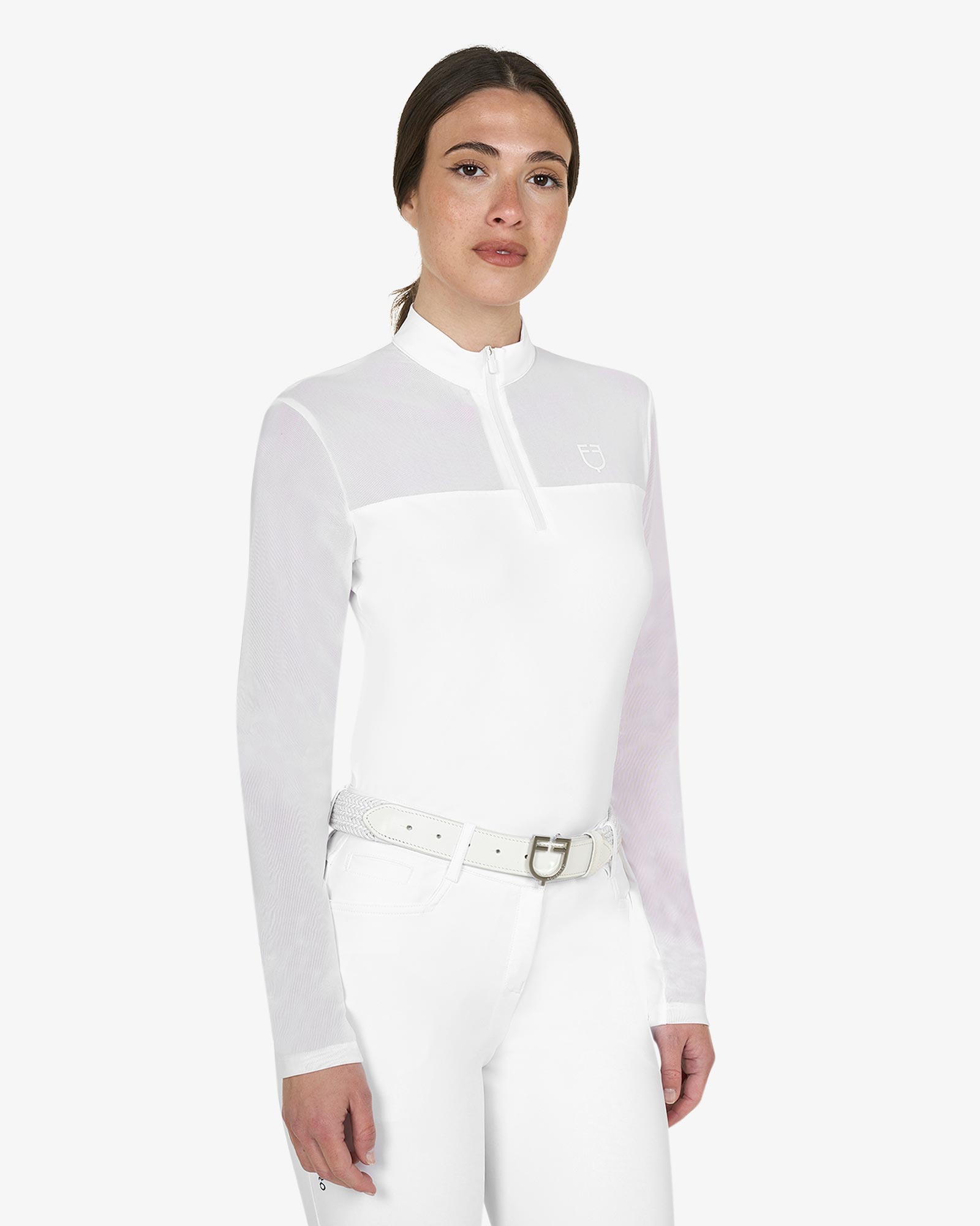 Polo concorso donna manica lunga con inserti in micro mesh