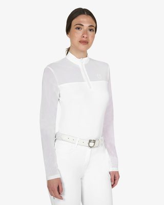 Polo concorso donna manica lunga con inserti in micro mesh