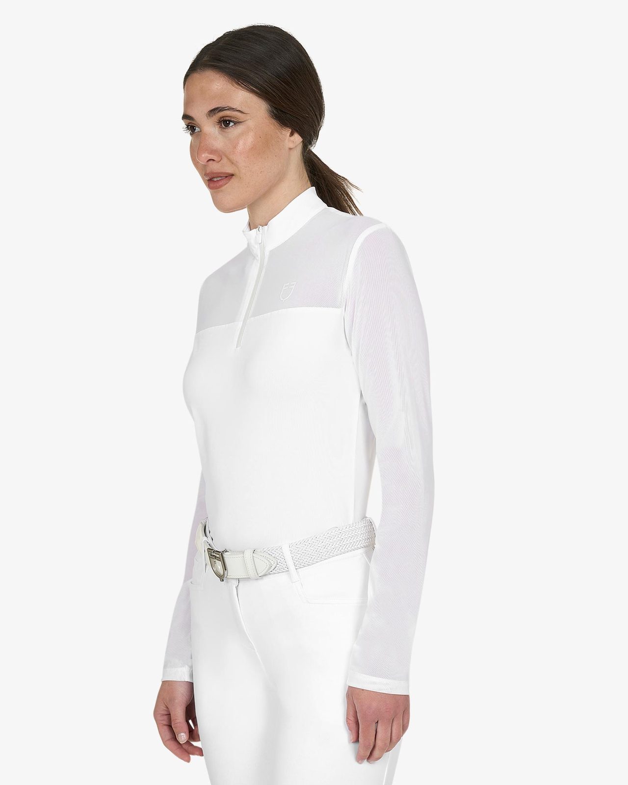 Polo concorso donna manica lunga con inserti in micro mesh