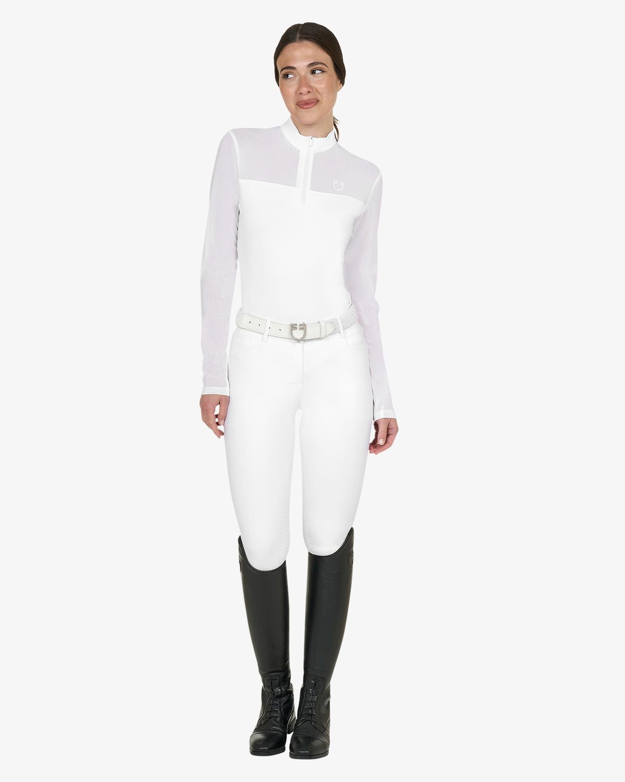 Polo concorso donna manica lunga con inserti in micro mesh