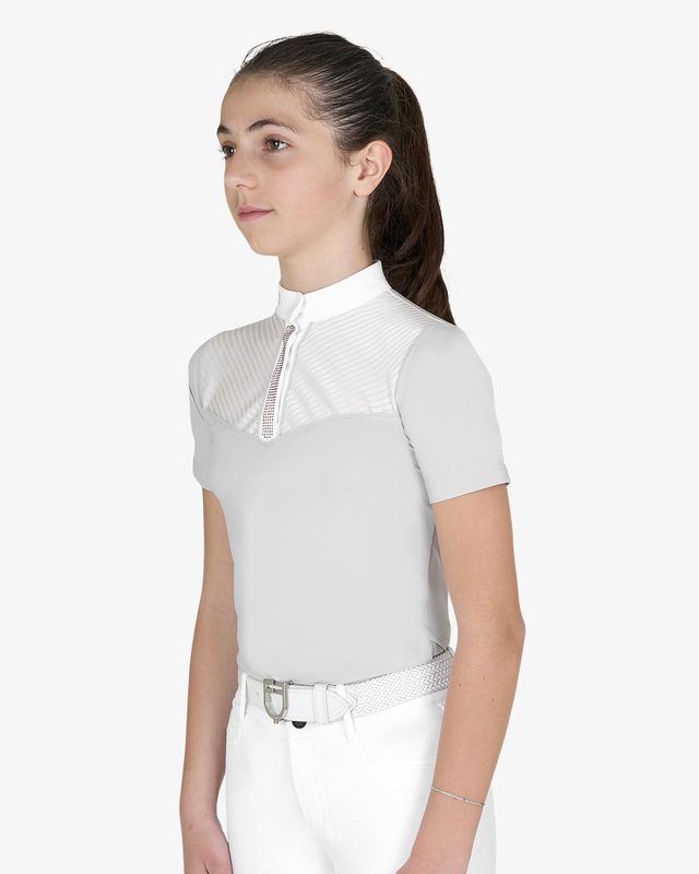Girls' slim fit competition polo shirt with silk-like fabric inserts