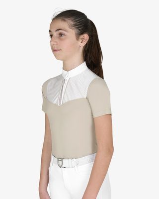 Polo concorso bambina slim fit con inserti in tessuto simil seta