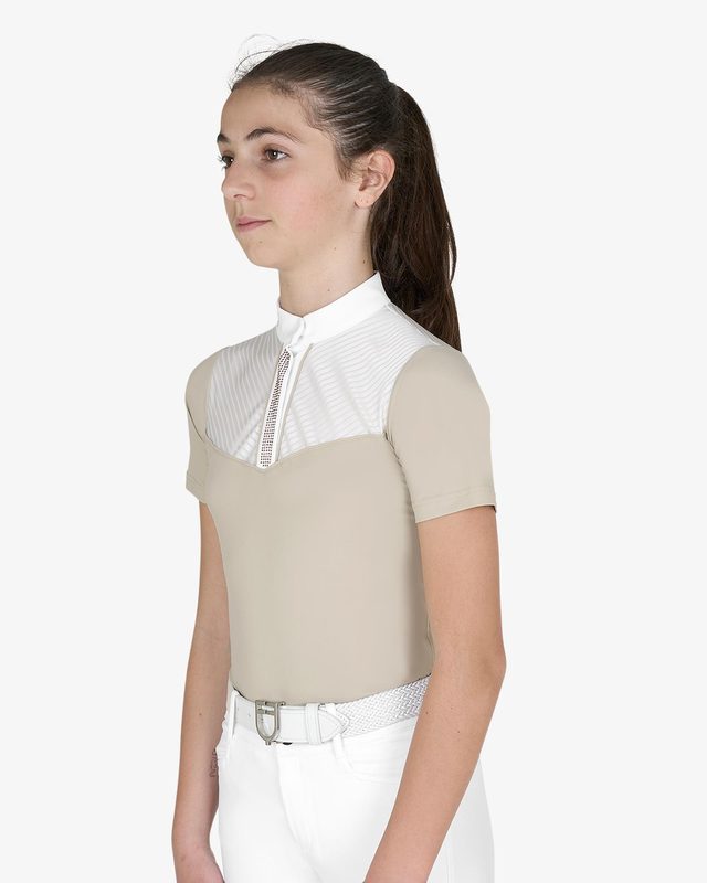 Girls' slim fit competition polo shirt with silk-like fabric inserts