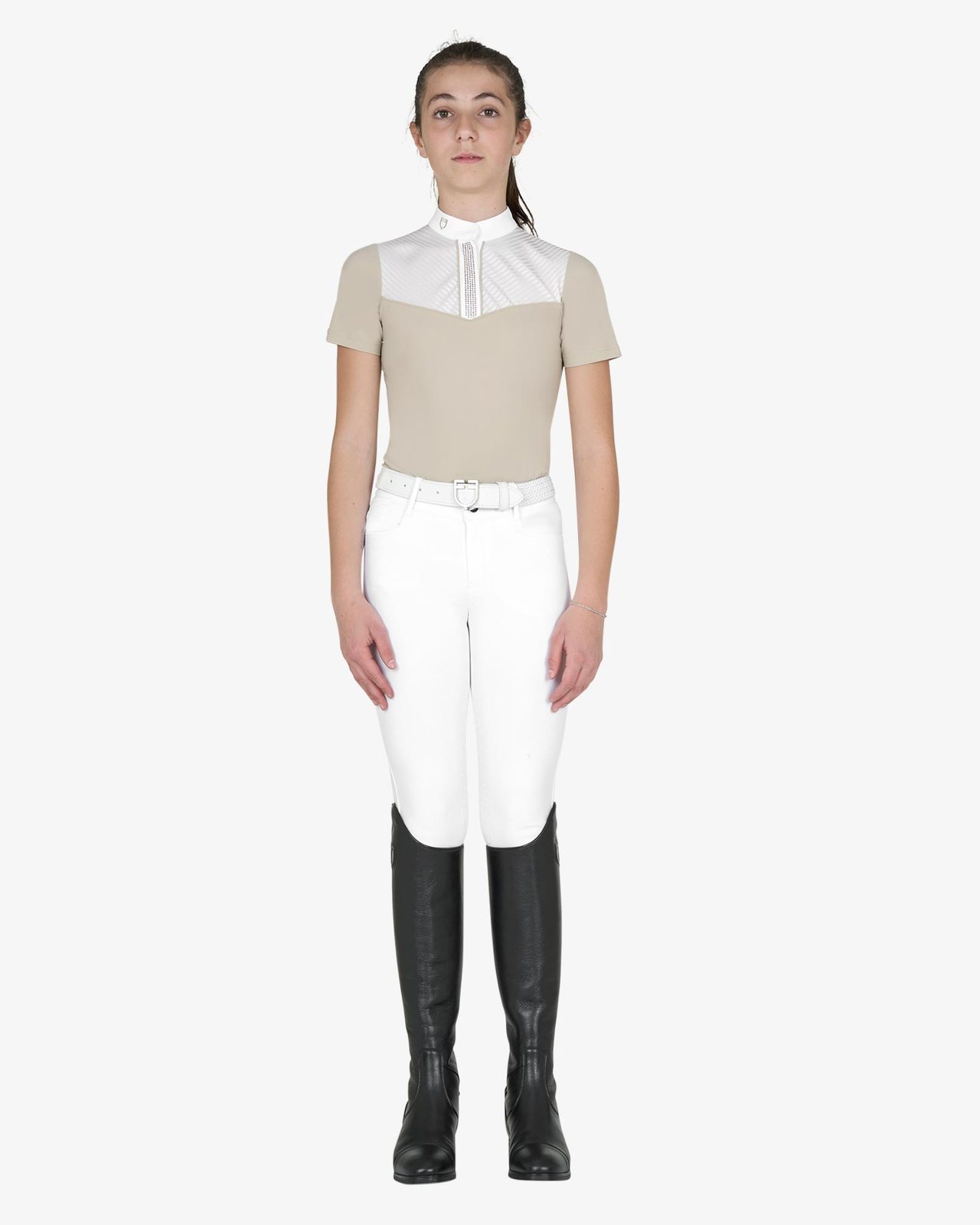Polo concorso bambina slim fit con inserti in tessuto simil seta