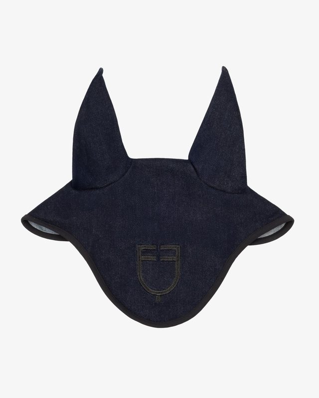 Cuffietta in tessuto tecnico effetto denim con logo