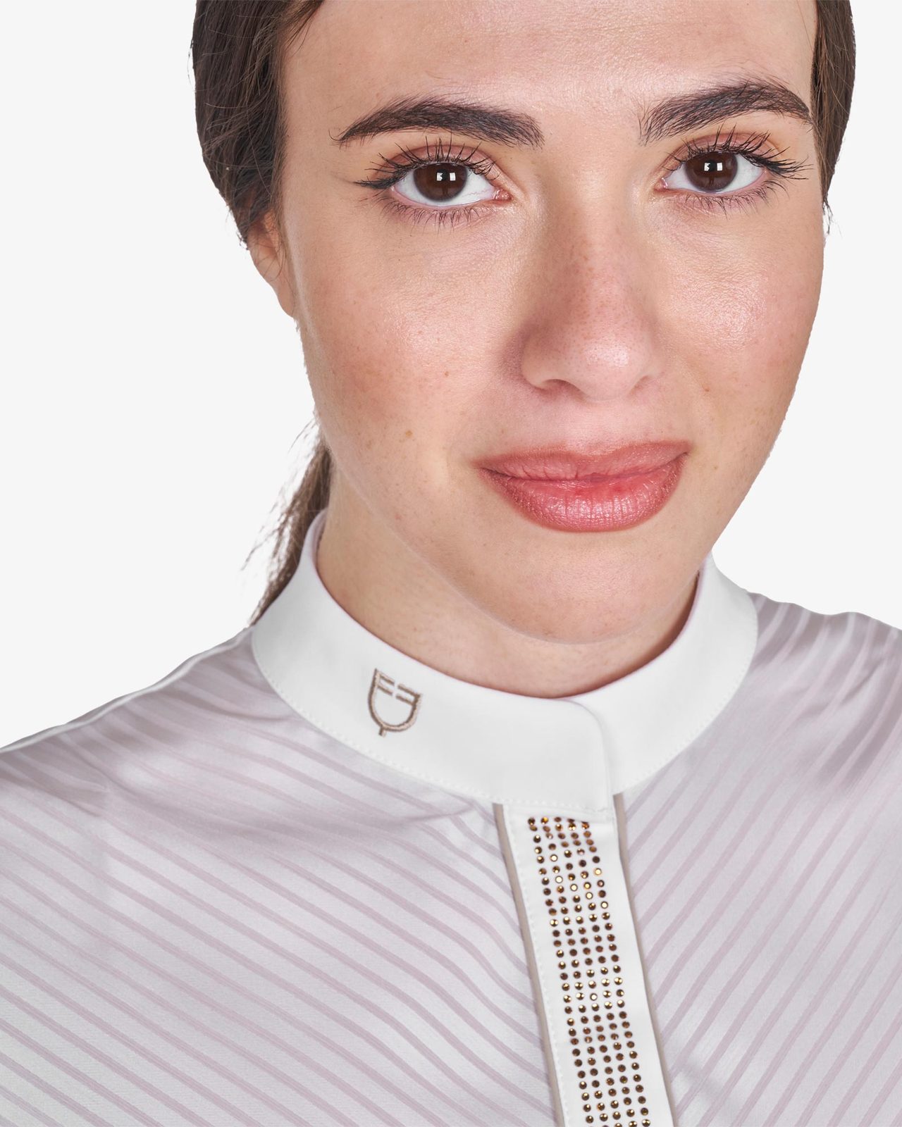 Polo concorso donna slim fit con inserti in tessuto simil seta
