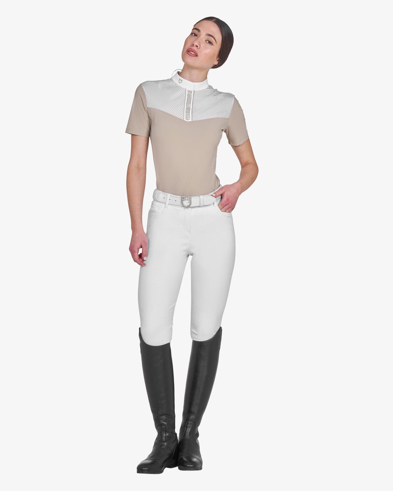 Polo concorso donna slim fit con inserti in tessuto simil seta