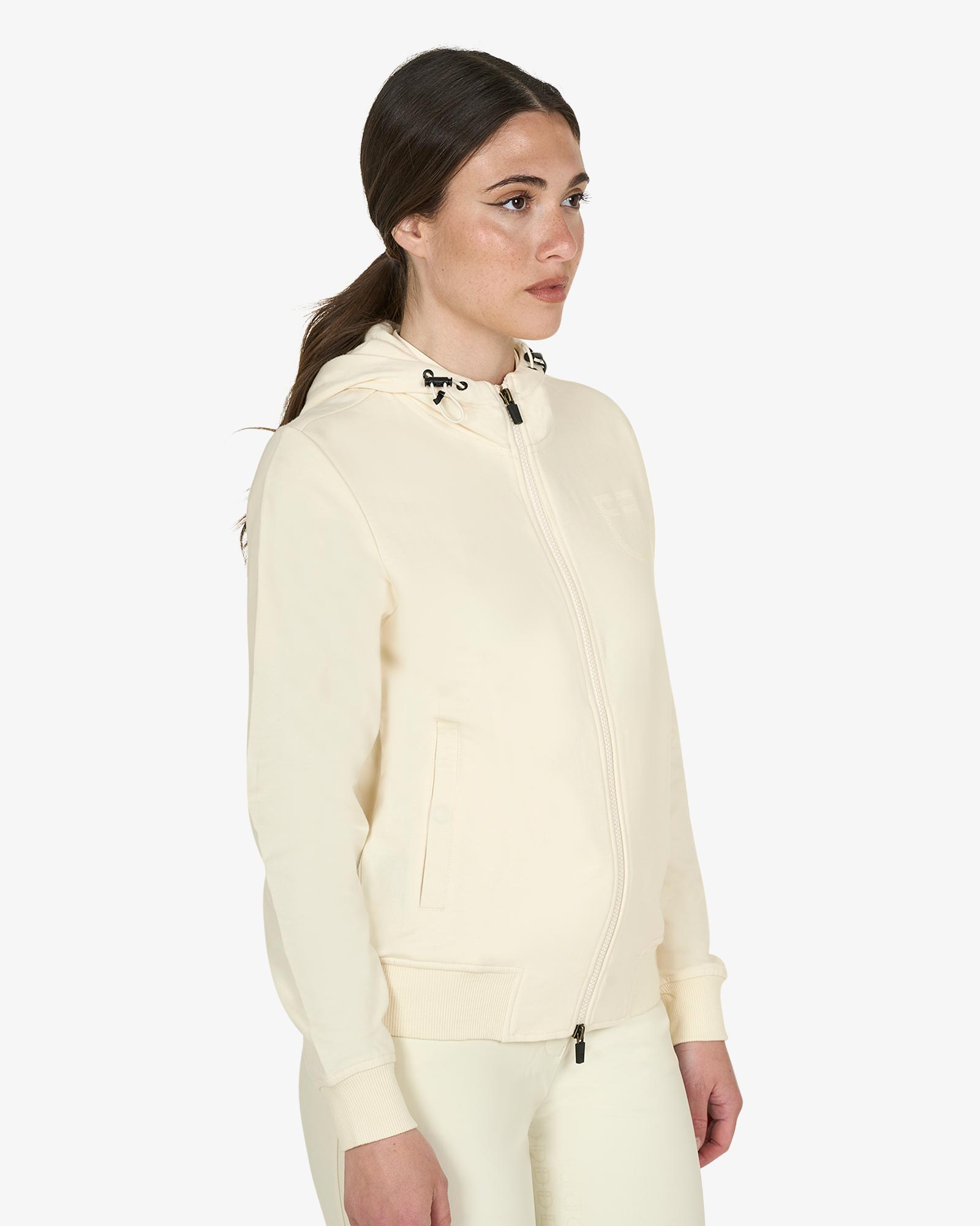 Felpa donna con cappuccio regolabile e zip