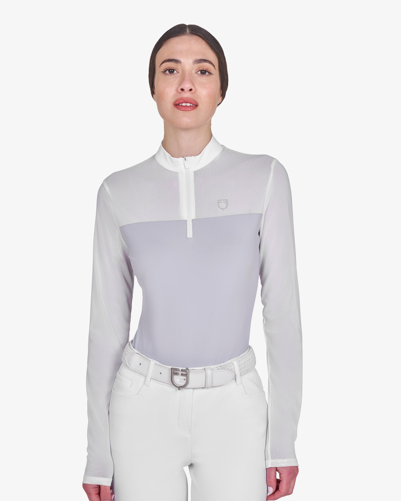 Polo concorso donna manica lunga con inserti in micro mesh
