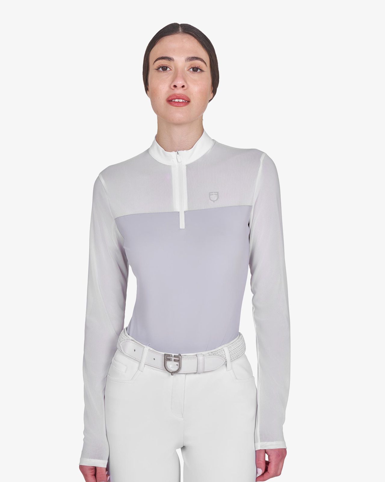 Polo concorso donna manica lunga con inserti in micro mesh