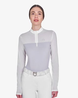 Polo concorso donna manica lunga con inserti in micro mesh