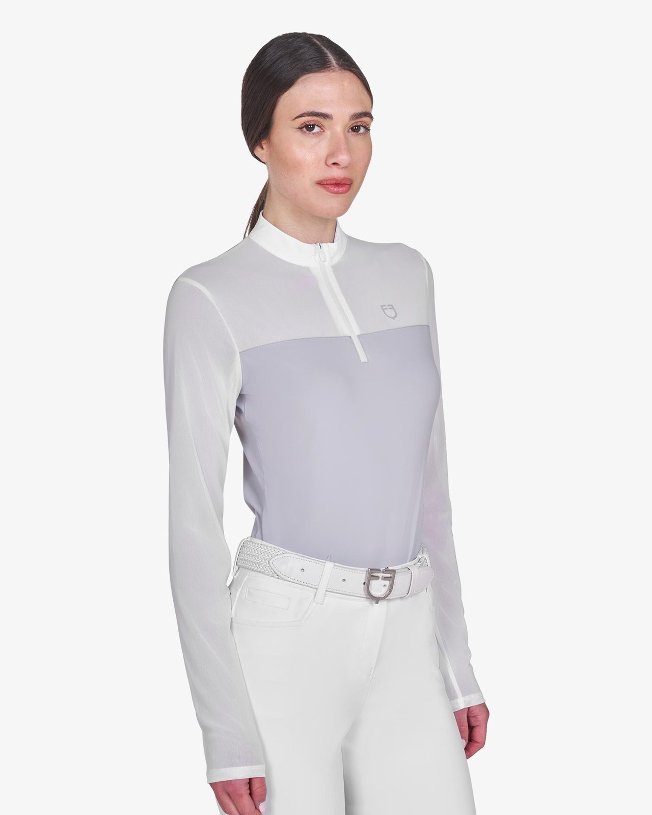 Polo concorso donna manica lunga con inserti in micro mesh